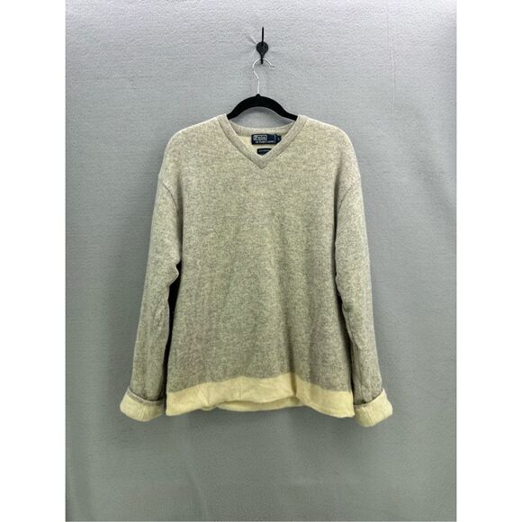 Polo Ralph Lauren Mens Gray V-Neck Lambswool Double Layered Sweater Size Large - Picture 1 of 8